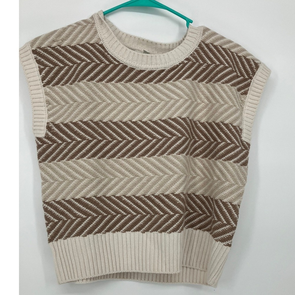 Splendid Collection Knit Sleeveless Top XS Brown Cream Chevron Sweater Vest